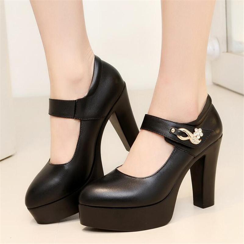 2025 Spring Genuine Leather Women's High Heels Fashion Female  Wedding Shoes Ladies Platform Pumps Work Shoes Black 32-43
