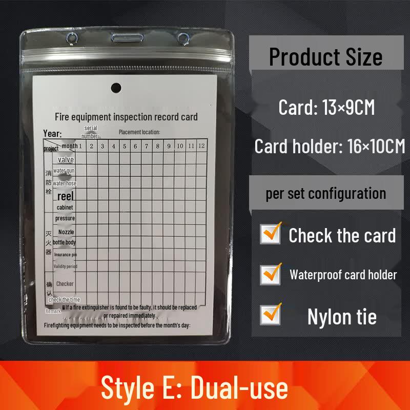 Fire Equipment Inspection Card with Waterproof Sleeve