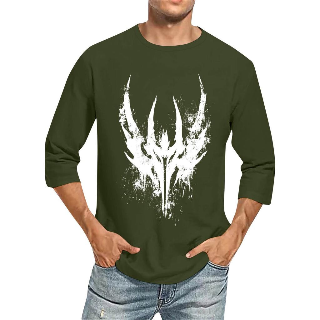 Men's Fashion Casual Seven-Point Sleeve Print Round Neck Top