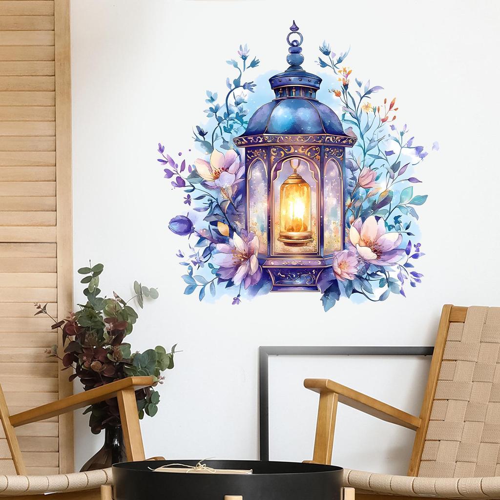 Middle Eastern Festival Floral Candle Chandelier Wall Sticker for Living Room