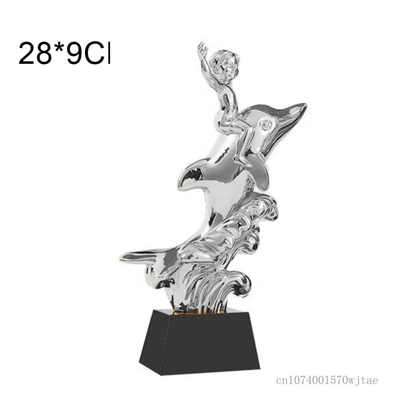 Customized Resin Dolphin Breaststroke Butterfly Swimming Crystal Base Trophy, Excellent Awards, Home Decor Craft, Lettering, 1Pc