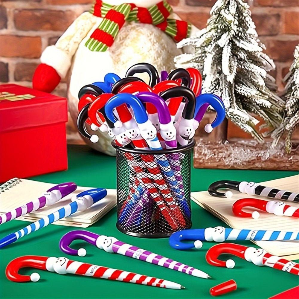 12PCS Umbrella Cane Design Snowman Umbrella Cane Pens Mixed Color Snowman Novelty Pens School Use