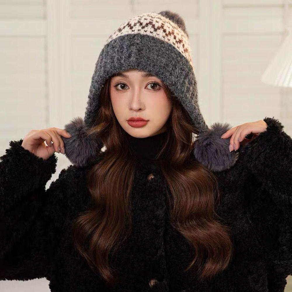 Thickened Bonnet Caps Warm Winter Hat with Pompon Fashion Women's Beanies Autumn Winter