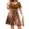 Women's Fashionable And Trendy Round Neck Short Sleeved Waist Print Dress In Plus Size