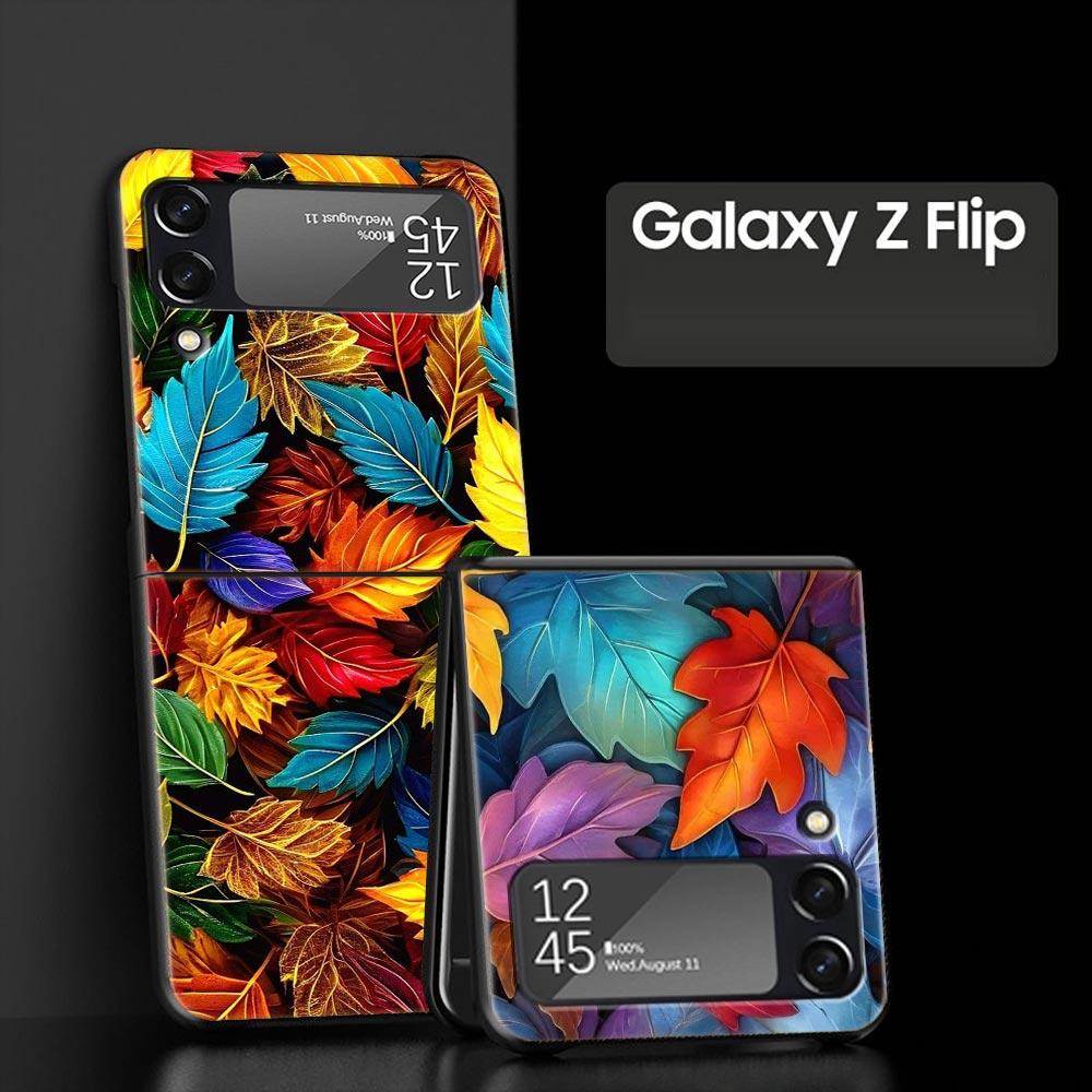 Cartoon Leaf Hard PC Phone Case For Samsung Galaxy Z Flip 7 6 5 4 Black Cover For Galaxy Z Flip 3 Foldable Fundas Shell Capa Bag