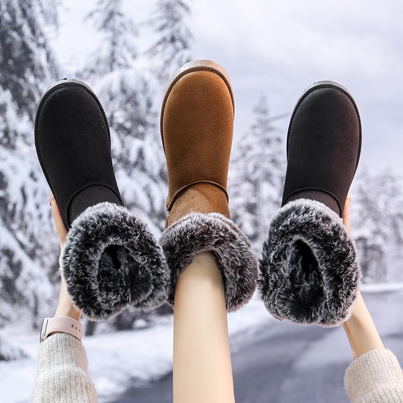 Fashion 2024 New Women Outdoor Comfortable Round Toe Boots Women Casual Winter Plush Fleece for Warmth Flat Snow Boots Shoes for Women