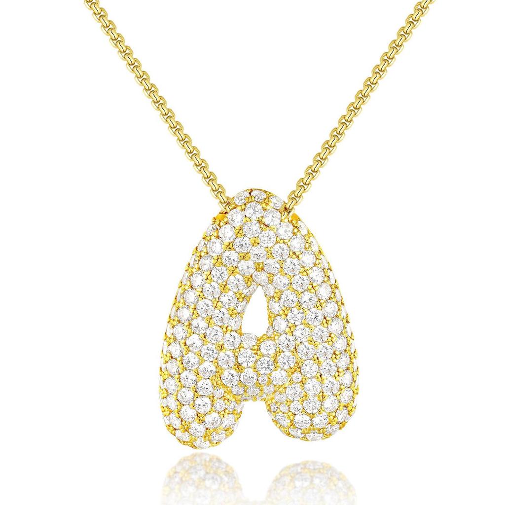 18K Gold 26-Letter Zircon Necklace with Copper Inlay