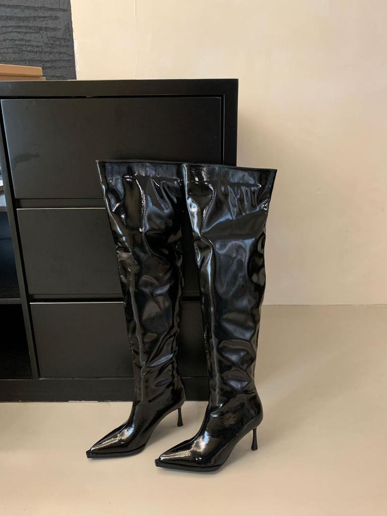 High Heel French Pointed Over Knee Boots Women's Boots 2025 New Spice Girls Pleated Pile Boots