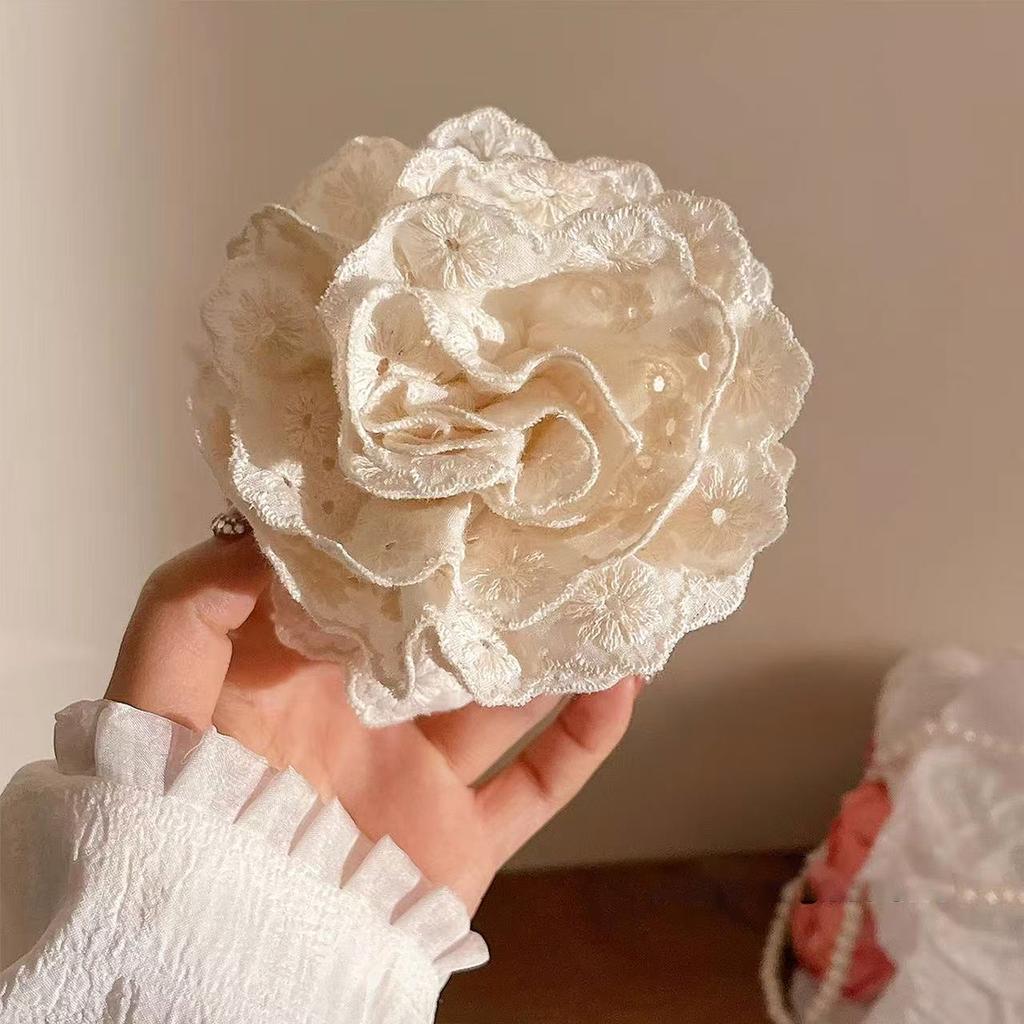 1pc Gentle Lace Rose Flower Hair Clip, Elegant French Hair Clip, Back of the Head Bun Shark Clip, Half-up Hair Clip