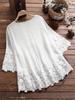 Plus Size Elegant Blouse, Women's Plus Floral Appliques Contrast Guipure Lace Short Sleeve Tie Neck Top
