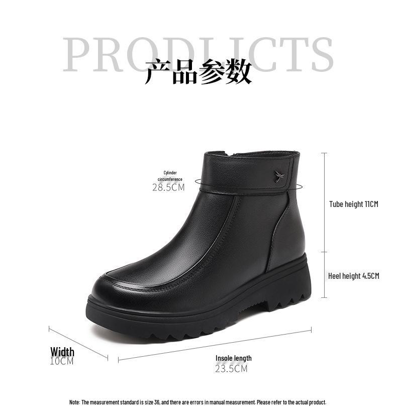 Red Dragonfly Women's Genuine Leather Winter Boots with Plus Velvet and Wool Lining