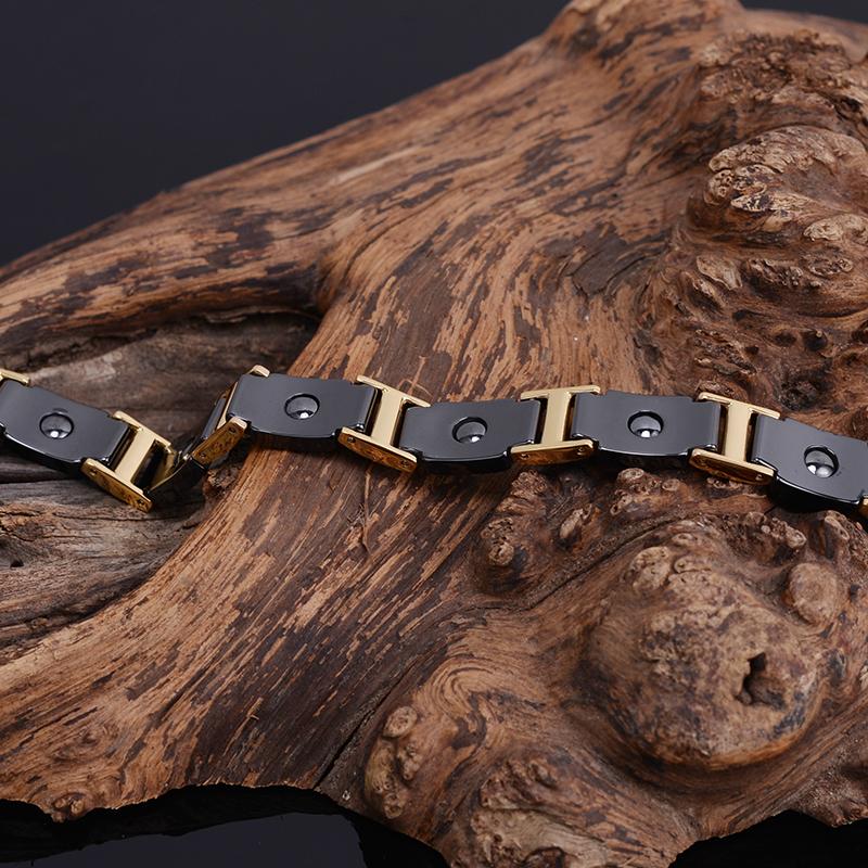 Gold Color Stainless Steel Jewelry Classic 10MM Width Ceramic Chain Health Magnetic Bracelet Man Friendship Men's Bracelets