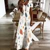 Women Plus Size V Neck Short Sleeve Printed Straight Maxi Dress