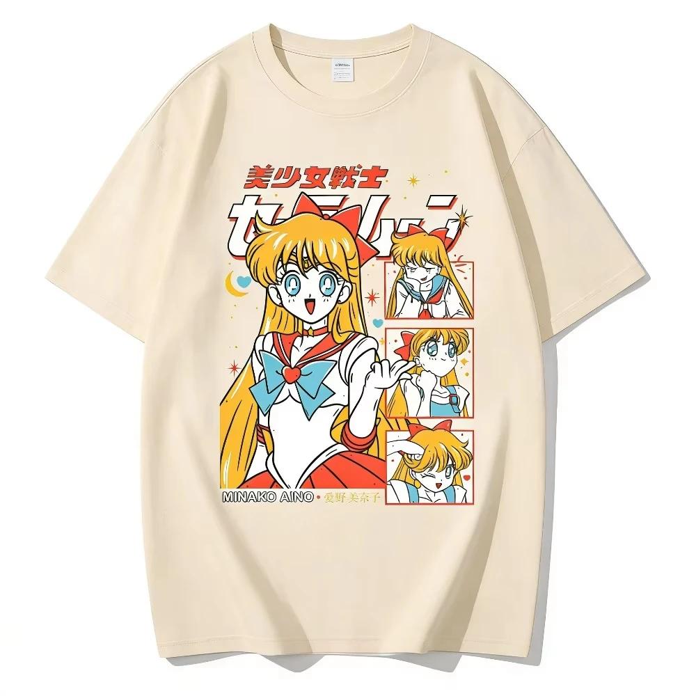 Sailor Moon Tsukino Usagi Unisex Pure Cotton T-shirt 2026 Summer Hot Anime Print Loose Casual Parent-child Short Sleeved Top