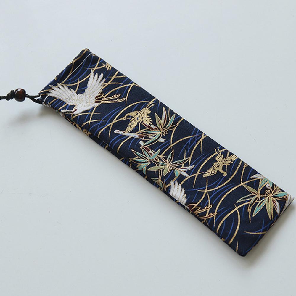 Japan Style Cutlery Bag Reusable Travel Drawstring Pouch For Kitchen Tableware Fork Spoon Bamboo Chopsticks Cleaning Brush