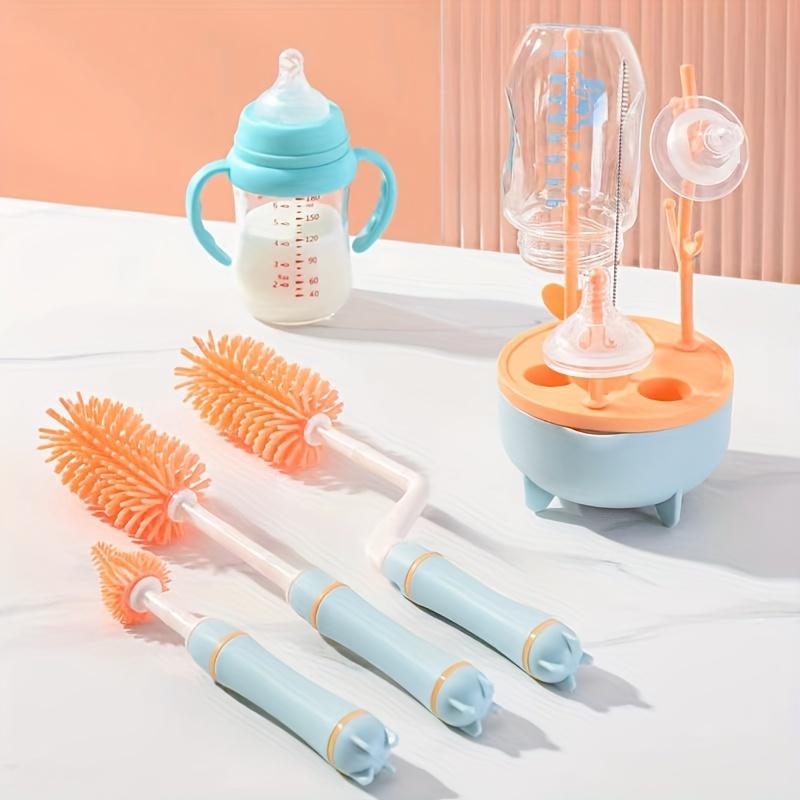 Bottle Cleaning Kit - Nipple & Straw Brushes, Food-Grade Silicone Brush & Cleanser, Metal Handle, with Easter Gift for New Moms