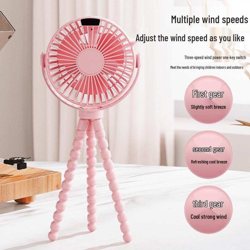 Portable Octopus Baby Stroller Fan, USB Rechargeable, Foldable, Handheld, Desktop Mini Fan