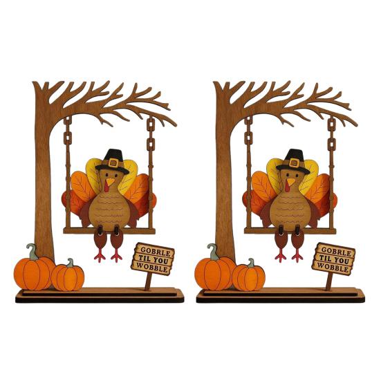 Gungande Kalkon Prydnad Thanksgiving Kalkon Bordsdekoration Rustik Kalkon Figur för Bondgård Hem Höstskördefest Dekor