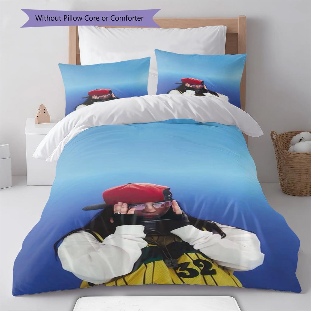 Billie Eilish Pattern Bedding,Quilt Set Quilt Cover Pillowcase Home Birthday Gift (1 * Duvet Cover + 2 * Pillowcase, Without Core)