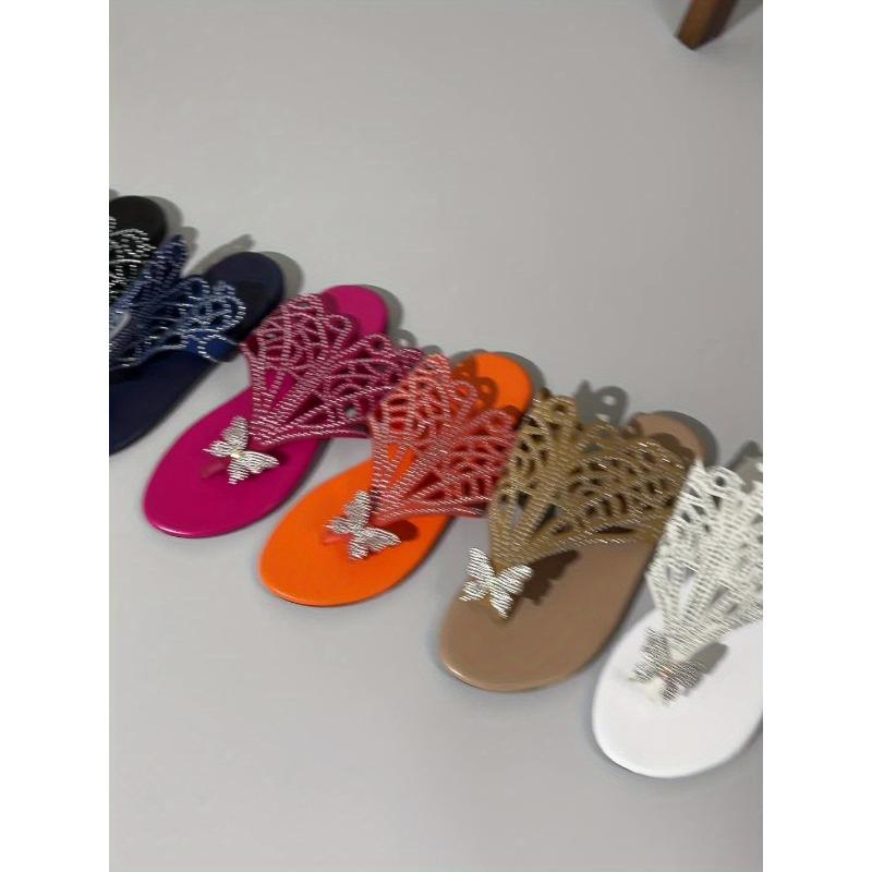 Women's Ethnic Butterfly Slip-On Sandals: butterfly, split-toe, cushioned sole, all-season. For casual outings, parties, beach.
