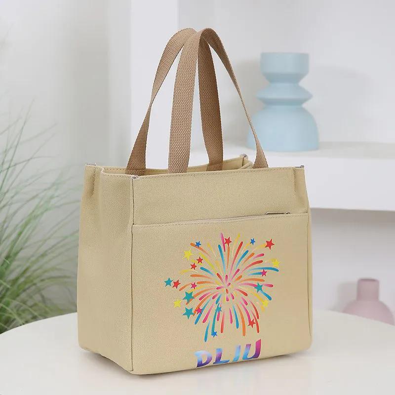 WTEMPO Ethnic Style Retro Mommy Bags Canvas Lunch Box Handbags Aluminum Foil Insulated Work Hand-carried Lunch Bags