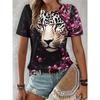 Sommer Damen Pendelshirt mit Löwenprint, Rundhalsausschnitt, kurzärmlig