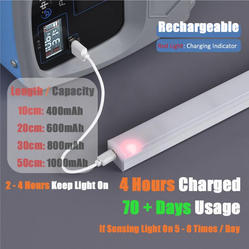 Motion Sensor Light 50/30/20cm USB Rechargeable LED Lamp Magnetic Night Light Bar Induction Cabinet Light For Closet Wardrobe