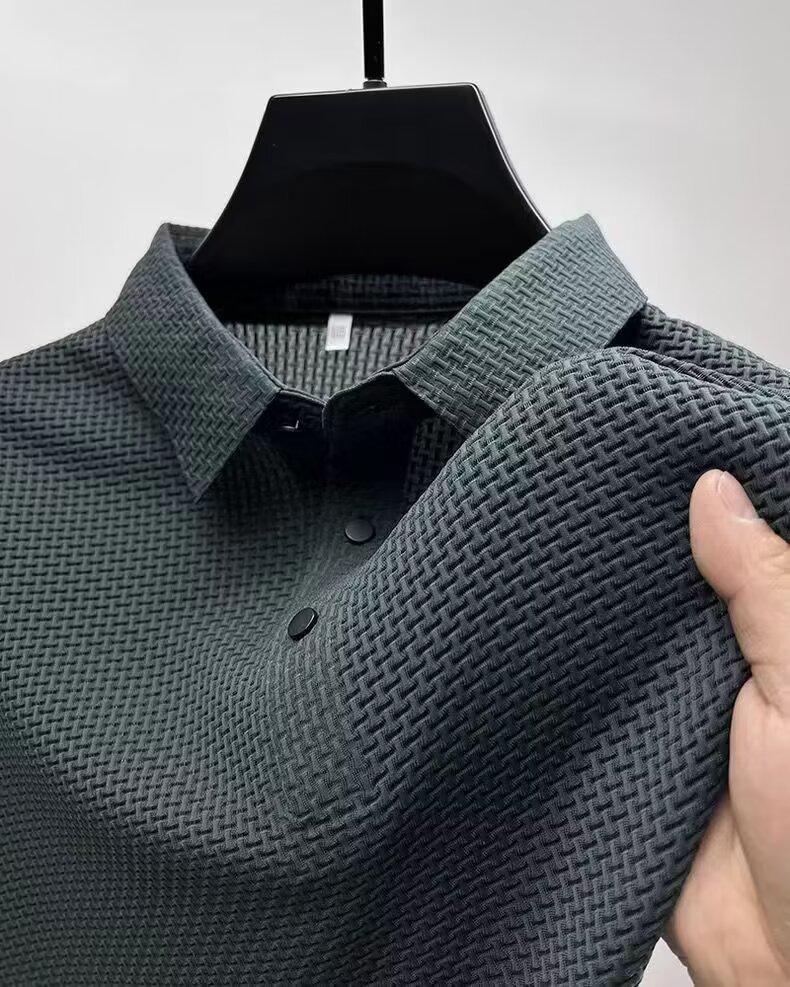 Ice Silk Men's Mesh Polo Shirt - Short-Sleeved, Shirt Collar, Lightweight Material for Summer.