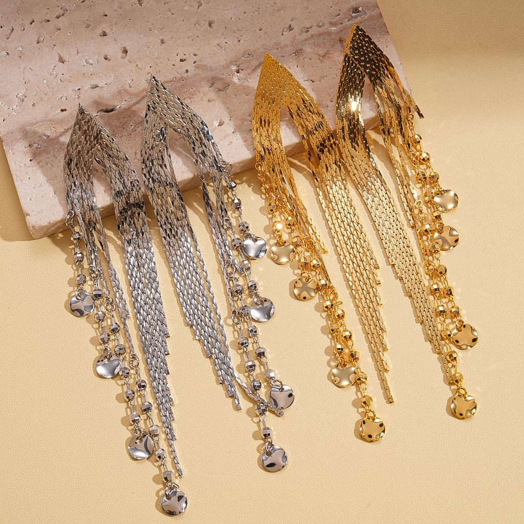 18k Real Gold Electroplated Sequined Chain Fringed Silver Needle Earrings Niche Earrings