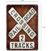 Railroad Crossing Two 2 Train Tracks Sign Tin Vintage Look Garage Bar Decor