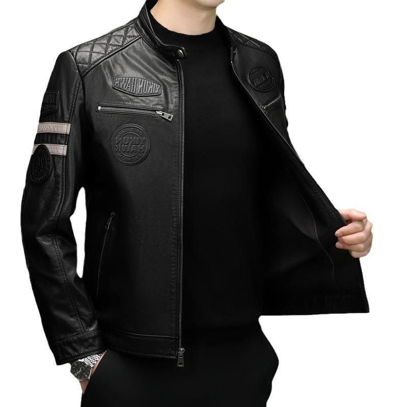 Leather leather jacket middle-aged fashion casual leather jacket autumn and winter new stand-up collar trend locomotive clothing cowhide jacket