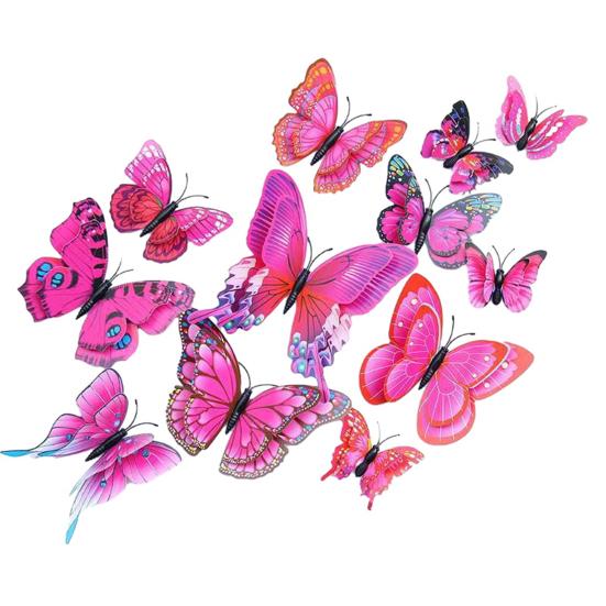 Yousheng 12Pcs Butterfly Wall Sticker, Double Layer 3D Wall Decals, Waterproof PVC Butterfly Wall Decorations, Removable Art Stickers for Home Bedroom B