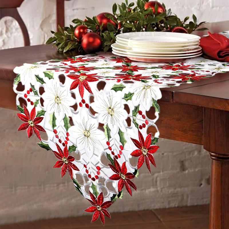 Christmas Decor Tablecloth Printed Embroidered Christmas 176*38cm Table Runners Table Flag for Home New Year Decoration