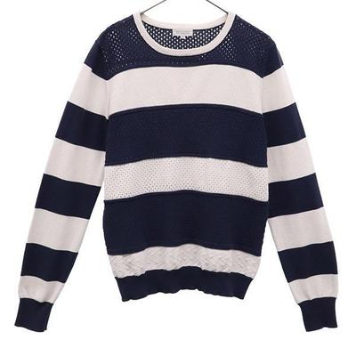 Border Pattern Long Sleeve Sweater 38 Knit Women Used
