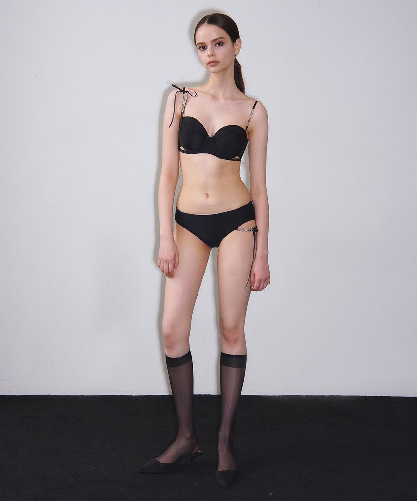 VINAJ N Chain Ribbon Half-Cup Bikini Bra (Black)