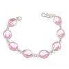 Naturalny Różowy Kunzyt Kamień Szlachetny Ręcznie Robiona Bransoletka ze Srebra Próby 925 7-8" ASB-2975