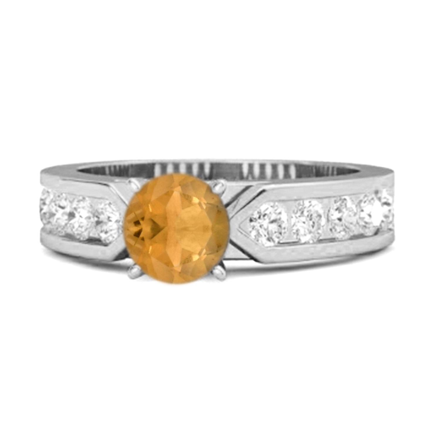 Citrine Round Solitaire Statement Ring- 925 Sterling Silver 6.5