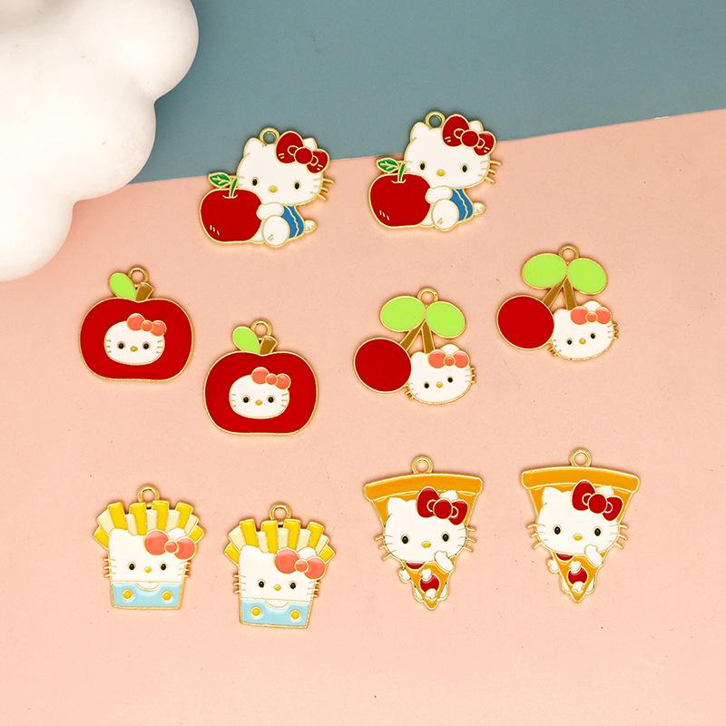 10PCS Alloy Cartoon Cat DIY Accessories Drip Oil Bag Clothing Keychain Jewelry Head Hand Rope Pendant Handmade Accessories