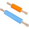 Silicone Rolling Pin Non-stick Surface Pastry Dough Roller Wooden Handle Rolling Pin For Baking Pizza Cookie(2pcs, Multicolor)