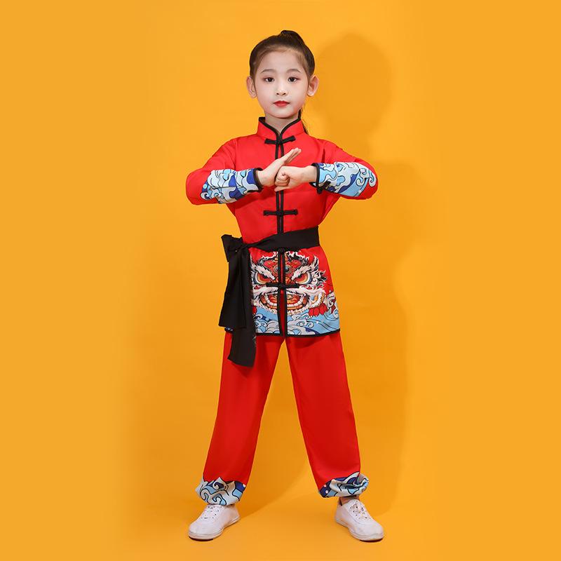 Chinese Kung Fu Uniform Two-piece Set Boy Children Perform Wushu Sets Boy Collar Long Sleeve Shirt + Trousers Tai Chi