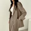 Women Spring Autumn Suit Coat Lapel Long Sleeve Flap Pockets Solid Color Loose Fit Casual Blazer Workwear