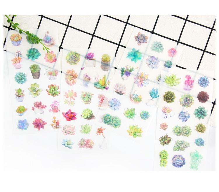 6Sheets/Pack Kawaii Succulent Plants Decoration Scrapbooking Stickers Transparent PVC Stationery Diary Stickers