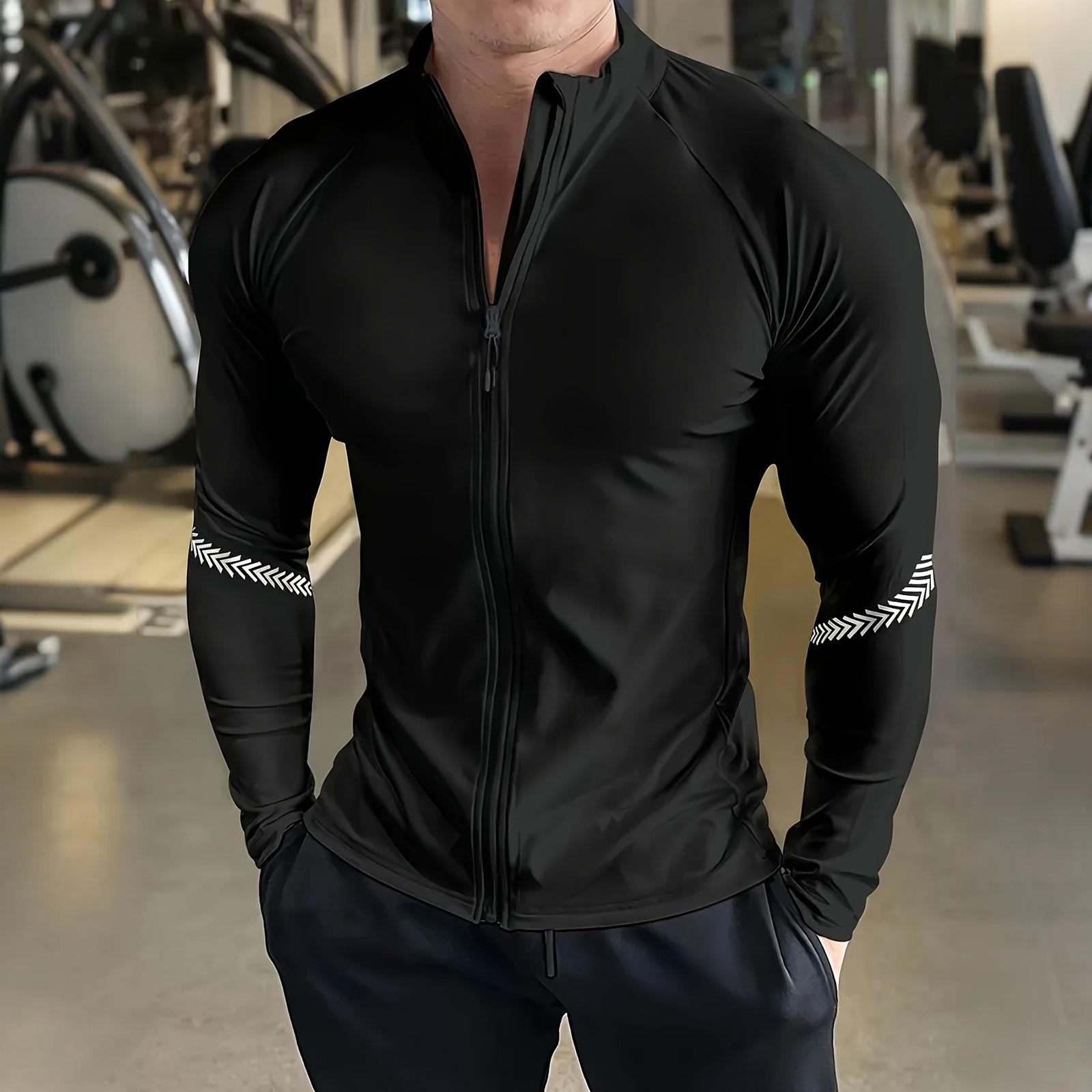 

Мужская дышащая эластичная куртка с длинным рукавом Мужская спортивная фитнес быстросохнущая куртка XL чёрный