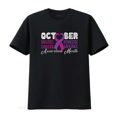 T-shirt femme noir, taille 2XL, style vintage, délavé, pour la sensibilisation au cancer du sein et aux violences conjugales.