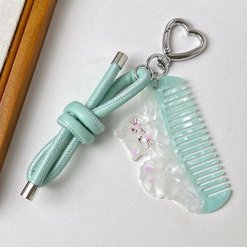 Cute Little Bear  Acetate Comb Pendant  Cartoon Bag Leather Rope  Bow Phone Pendant  Versatile Keychain  Pendant