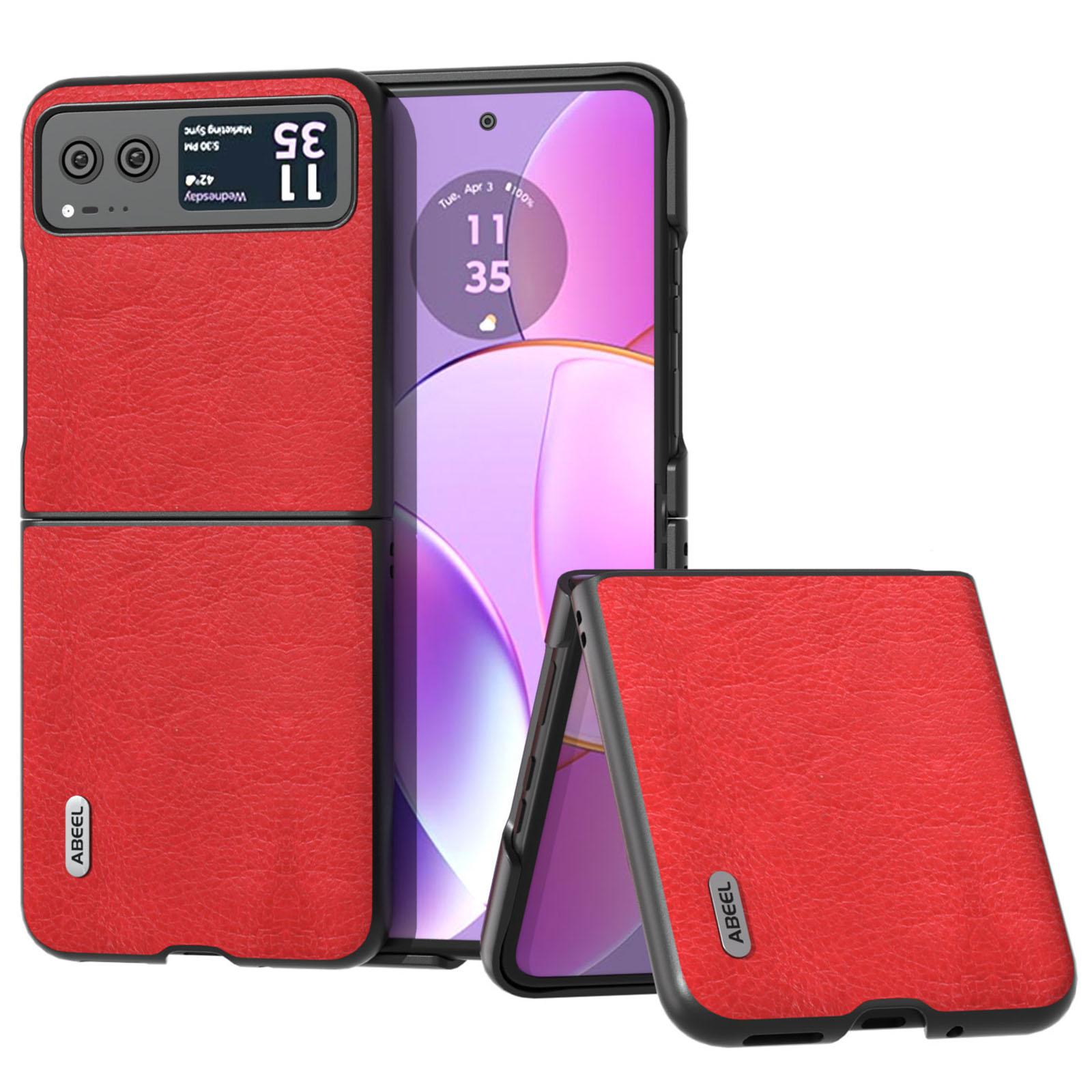 

ABEEL For Motorola Razr 40 5G Retro Litchi Texture Case PU Leather+PC Anti-Drop Protective Phone Cover Red
