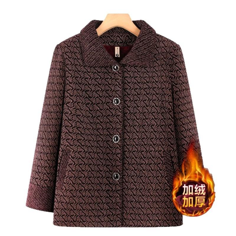 Wife Autumn and Winter Velvet Thickened Woolen Top Clothes Old Women Warm Woolen Coat