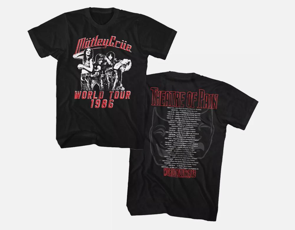 Motley Crue World Tour Dates 86 Men's T Shirt Theatre of Pain Tee Rock Band