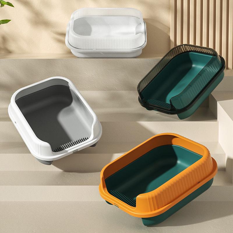 Semi-Enclosed Cat Litter Box with High Sides - Splash-Proof Toilet & Shovel, Free Shipping