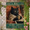 Metal Tin Signs,Black Cati Vintage Tin Sign That'S What I Do I Drink Coffee And I Know Things Metal Sign for Kitchen Cafe Decor